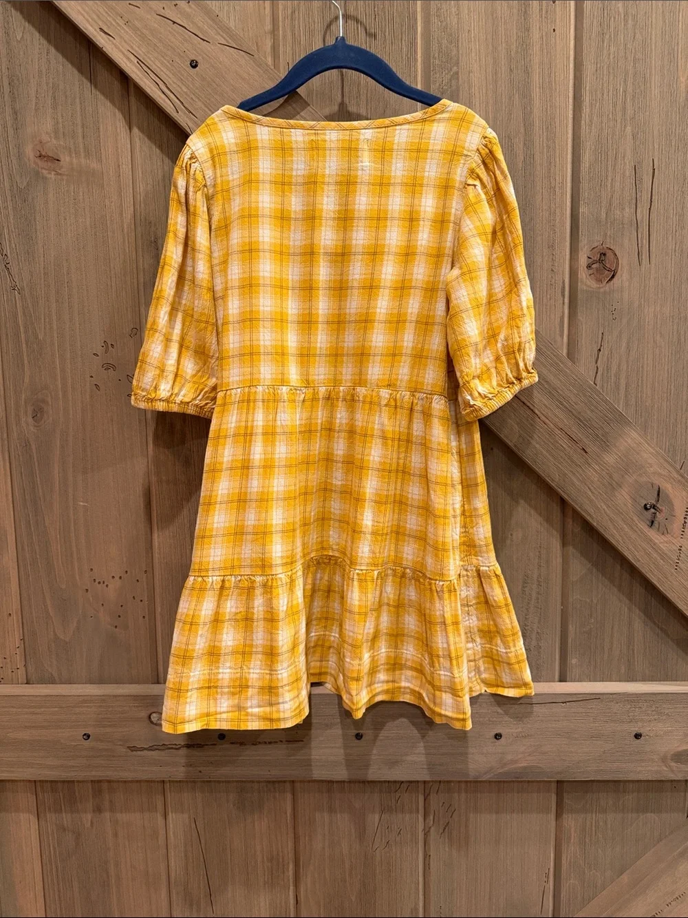 Old Navy Yellow Plaid Tiered Tie-Neck Dress Girls Size 6-7